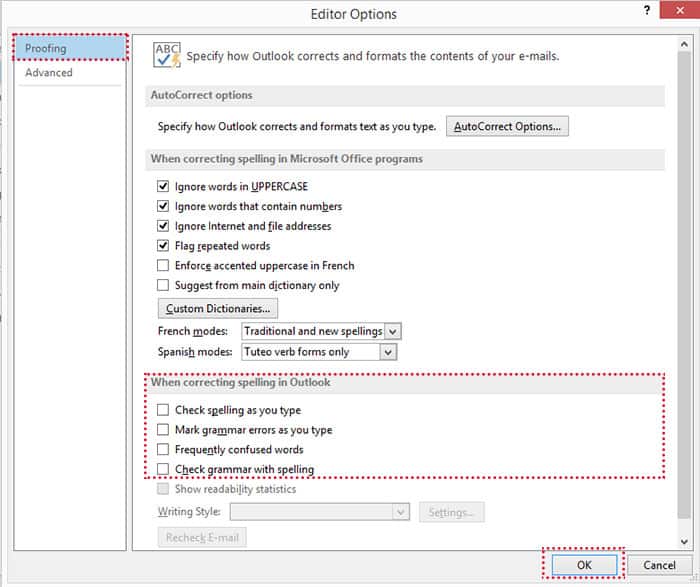 Microsoft Outlook has stopped working กรณีที่เกิดจากพิสูจน์อักษร (Proofing)