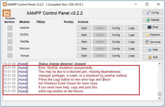 วิธีแก้ไข XAMPP MySQL shutdown unexpectedly ที่ติดตั้งบน Windows 10