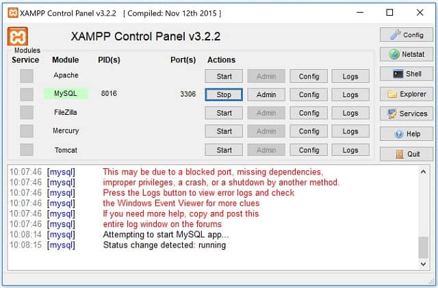 วิธีแก้ไข XAMPP MySQL shutdown unexpectedly ที่ติดตั้งบน Windows 10