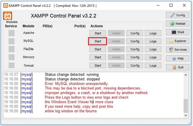 วิธีแก้ไข XAMPP MySQL shutdown unexpectedly ที่ติดตั้งบน Windows 10